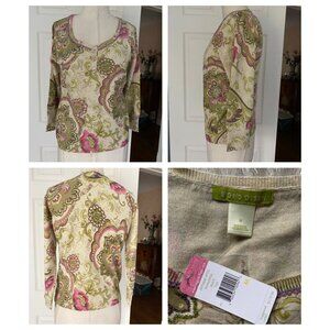 NWT Sigrid Olsen Antique Attic paisley knit top MED Org. $119